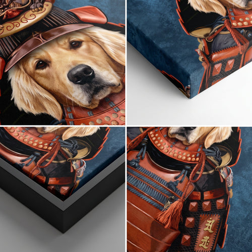 Close-up details of The Samurai custom pet canvas