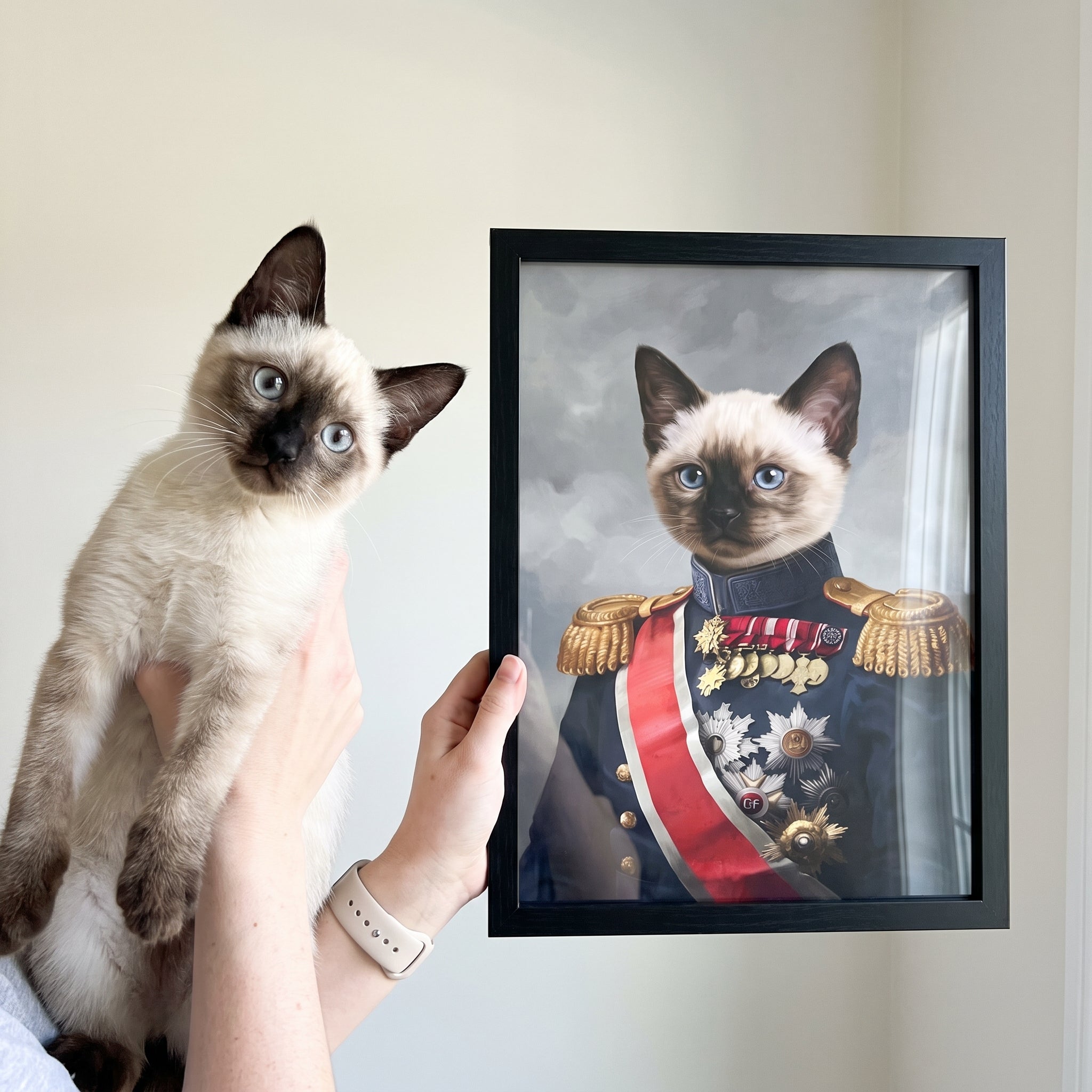 Siamese cat next to its The Sergeant custom pet poster