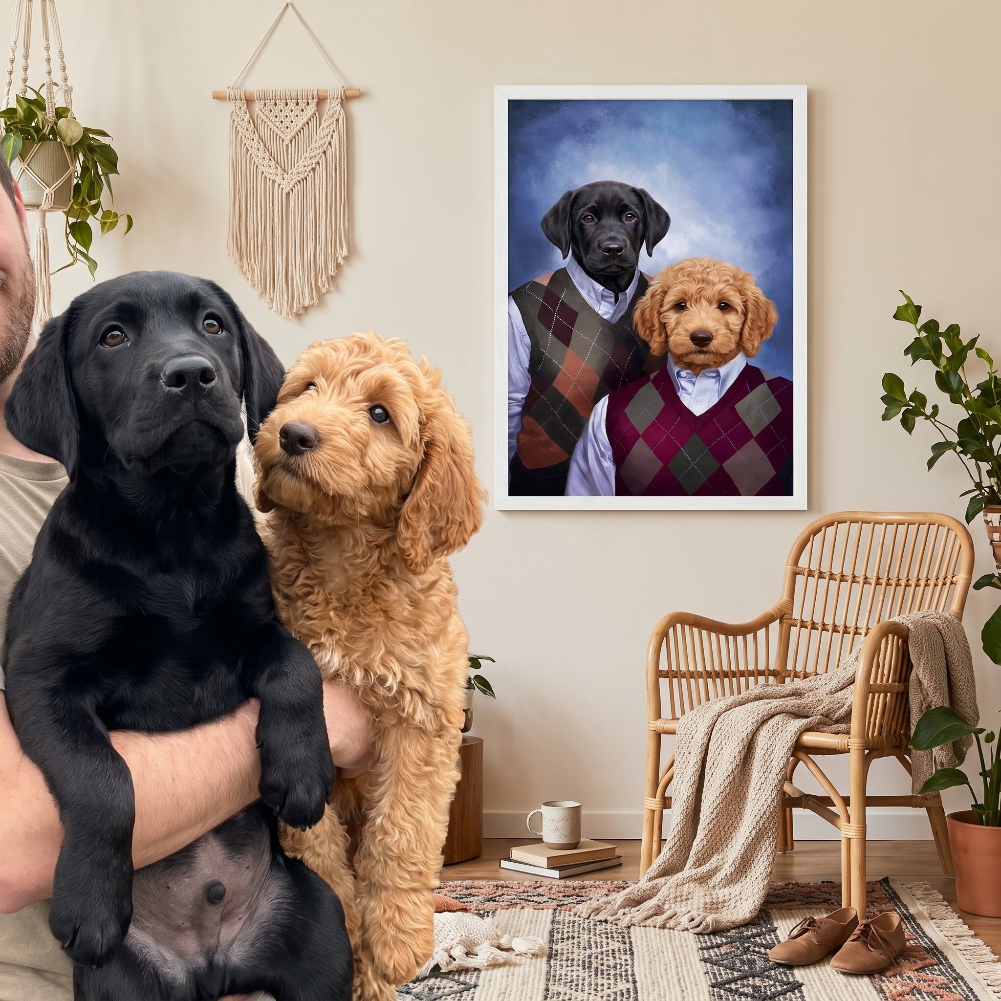 Black labrador and goldendoodle next to its The Step Brothers custom pet poster