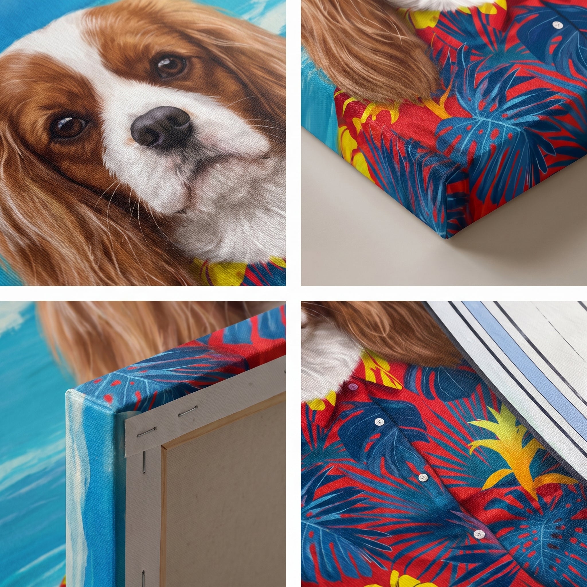Close-up details of The Surfer custom pet canvas