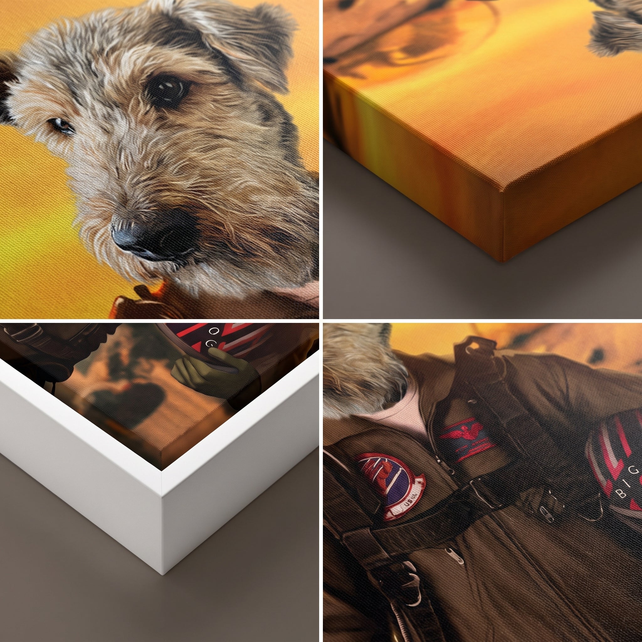 Close-up details of The Top Pilot custom pet canvas