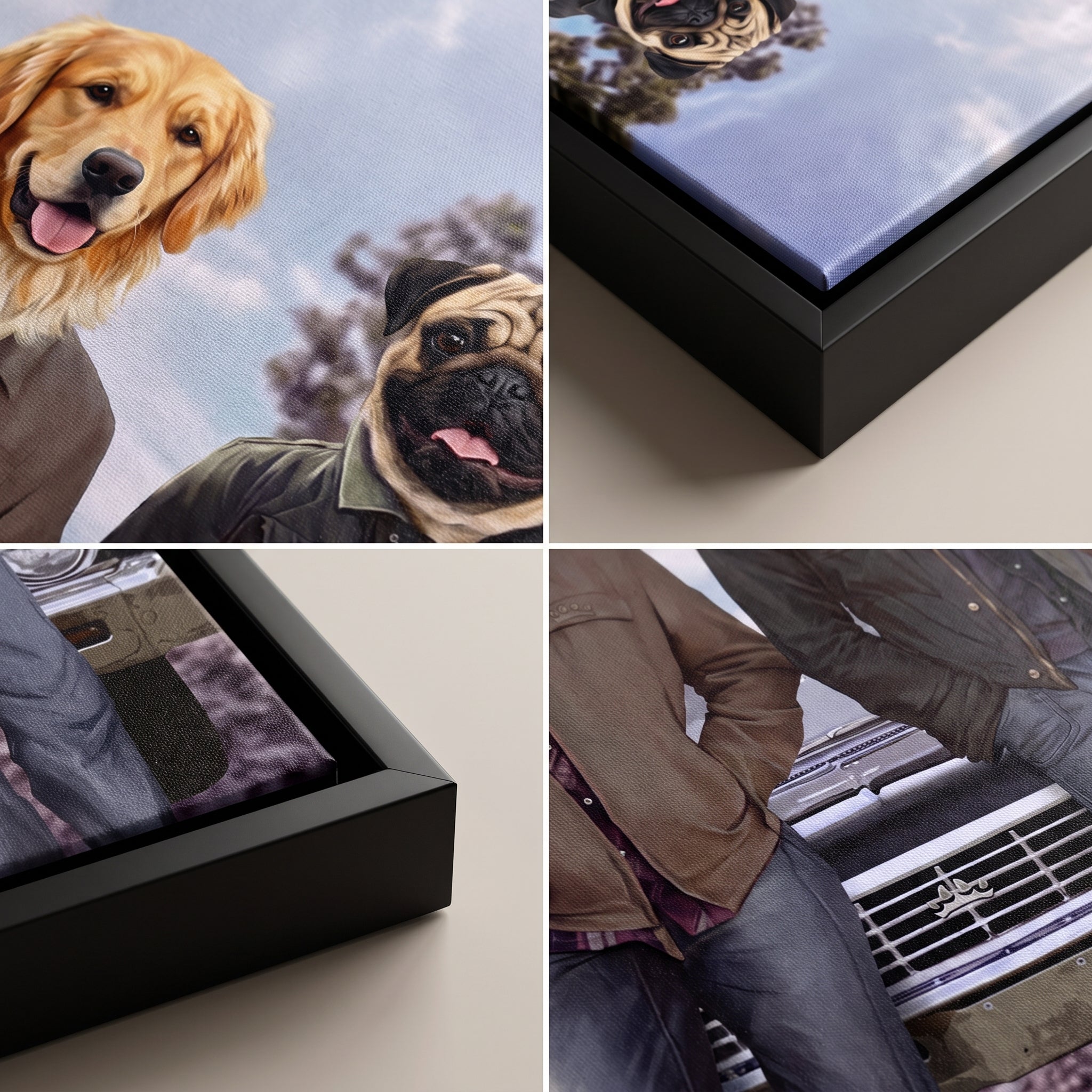 Close-up details of The Winchesters custom pet canvas