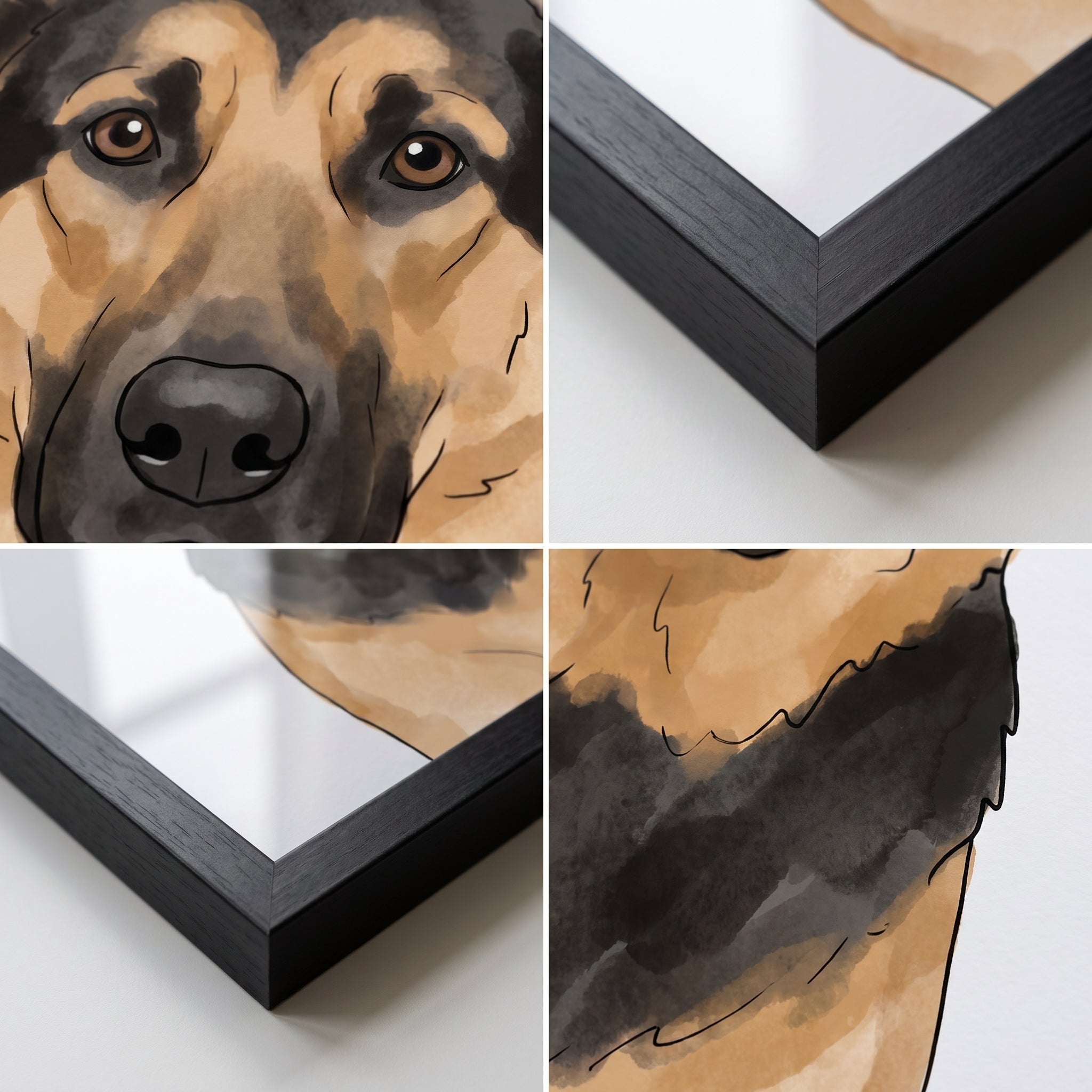Close-up details of the Watercolor Pet Portrait - One Pet, Framed Poster custom pet poster