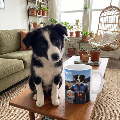 Border collie with The Champion Driver custom mug: funny side-by-side