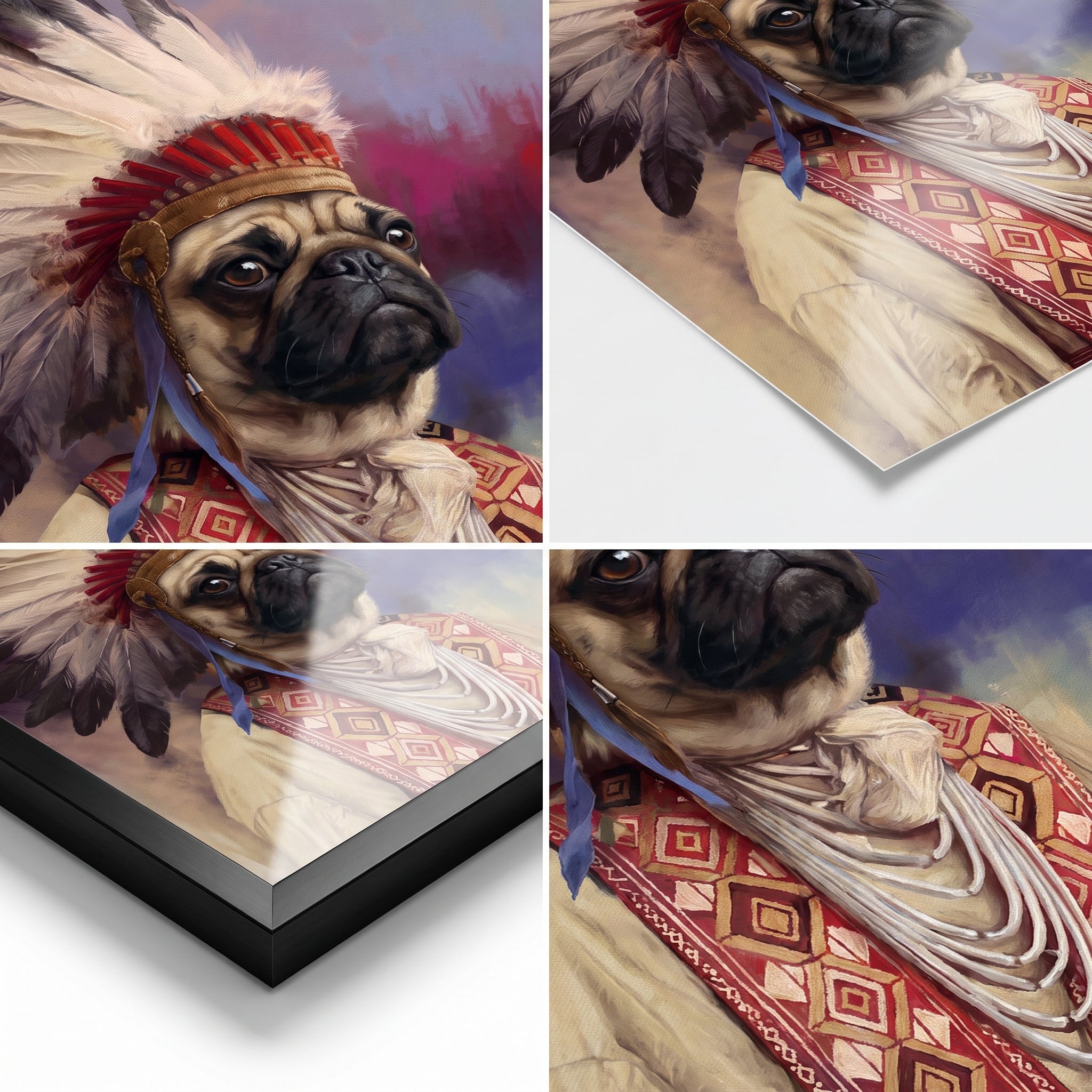 Pug with The Chief custom pet poster: close-up by substrate