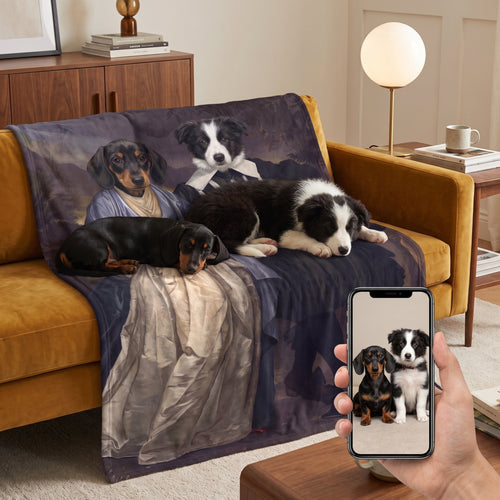 Miniature dachshund and border collie with The Midnight Stroll custom pet blanket: pet + phone + blanket