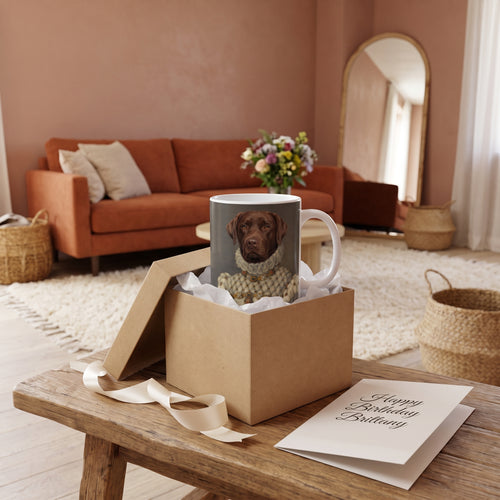Chocolate Labrador with The Princess custom mug: gift