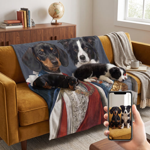 Miniature dachshund and border collie with The Rulers custom pet blanket: pet + phone + blanket