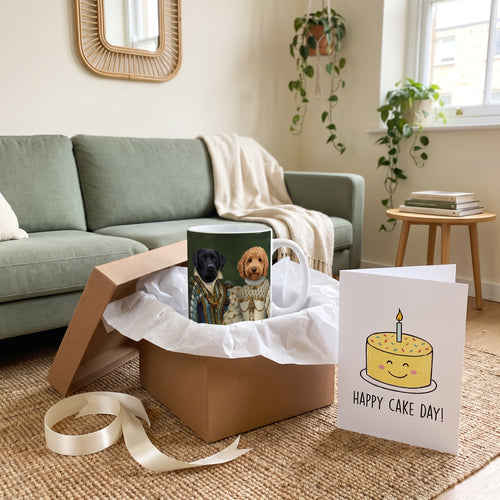 Black Labrador and goldendoodle with The Sapphire Queen and Princess custom mug: gift
