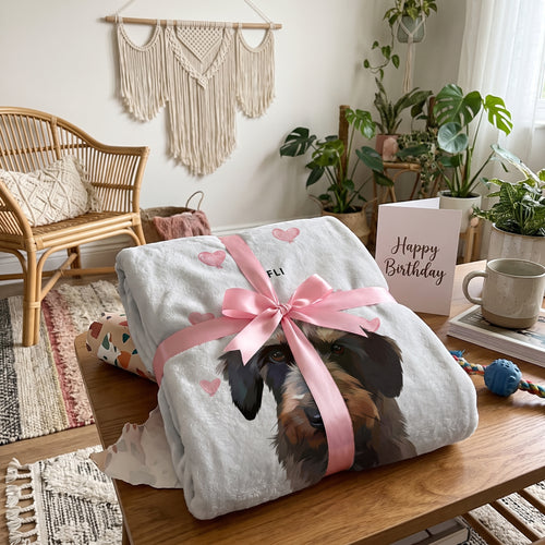 Wire-haired dachshund with the Valentines Pet Face Blanket - One Pet: gift