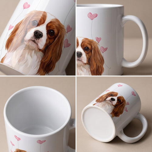 Cavalier King Charles spaniel with the Valentines Pet Portrait Mug - One Pet: close-up of gloss and wrap