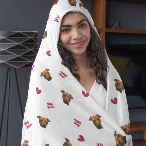 Crown and Paw - Hooded Blanket Hooded Blanket - Super Soft Fleece with Pet Face Pattern