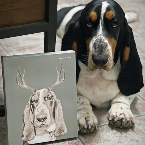 Crown and Paw - Canvas Elk Antlers Pet Portrait - Custom Canvas