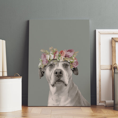 Crown and Paw - Canvas Floral Crown Pet Portrait - Custom Canvas