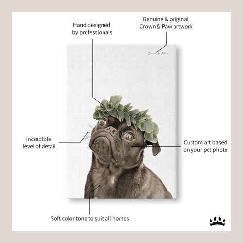 Crown and Paw - Canvas Roman Crown Pet Portrait - Custom Canvas