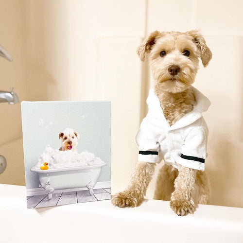 Crown and Paw - Canvas Bath Tub Pet Portrait (One Pet) - Custom Pet Art