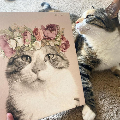 Crown and Paw - Canvas Floral Crown Pet Portrait - Custom Canvas