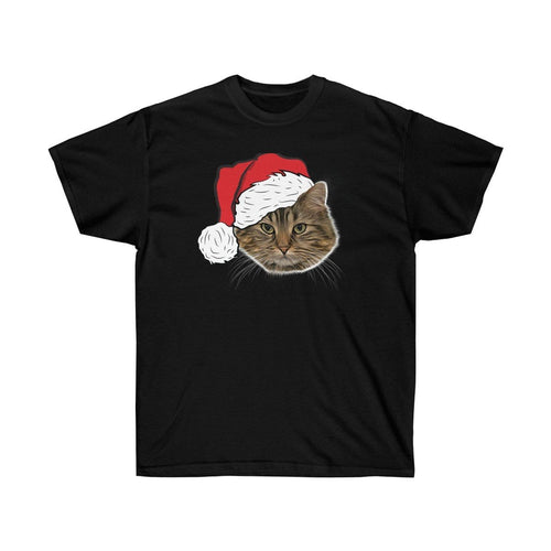 Crown and Paw - Custom Clothing Novelty Pet Face Christmas T-Shirt Black / Santa Hat / S