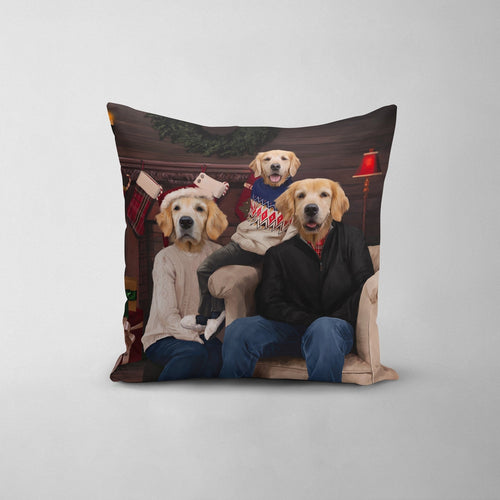 Crown and Paw - Throw Pillow The Family Christmas (Three Pets) - Custom Throw Pillow 14" x 14" / Family A
