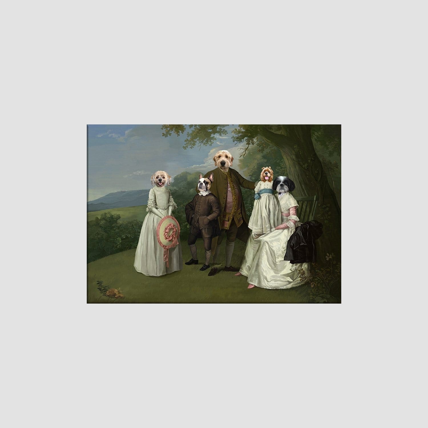 Crown and Paw - Canvas The Family Picnic (Five Pets) - Custom Pet Canvas 8" x 10" / Family B