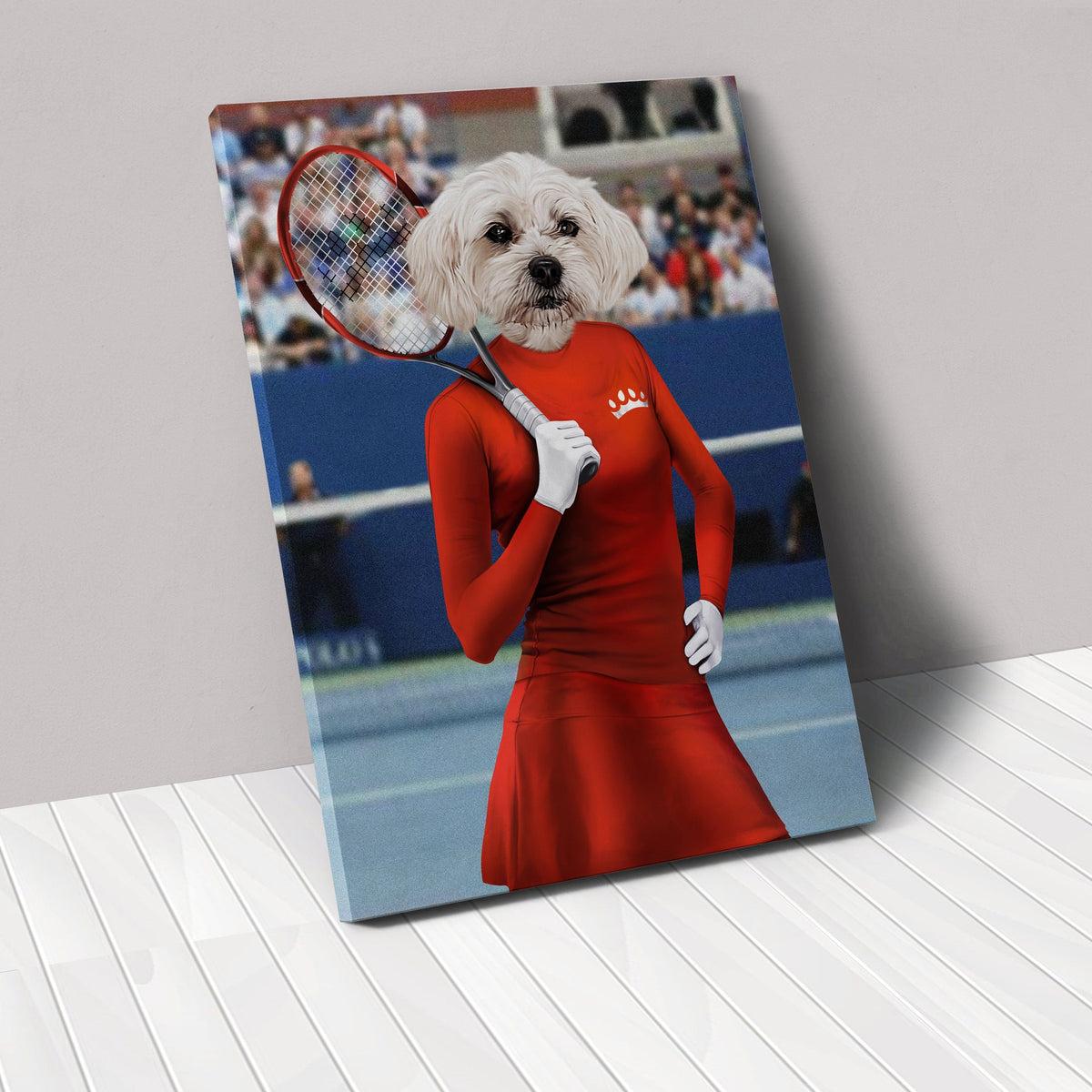 Pet Portraits Female Tennis Player Custom Pet Canvas Crown & Paw