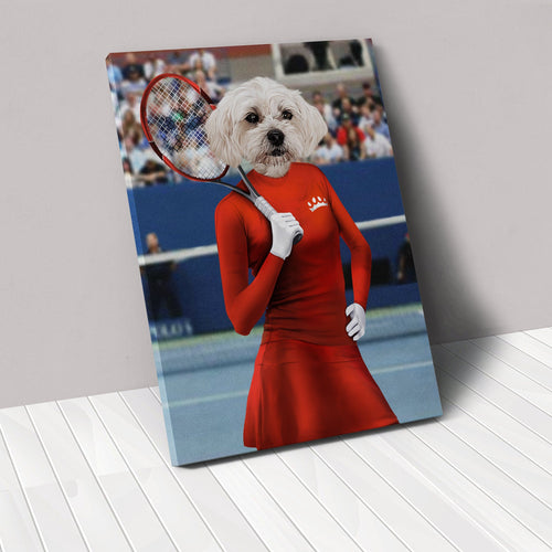 Crown and Paw - Canvas Female Tennis Player - Custom Pet Canvas 8" x 10" / Red