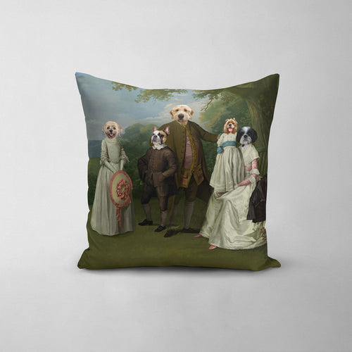 Crown and Paw - Throw Pillow The Family Picnic (Five Pets) - Custom Throw Pillow 14" x 14" / Family B