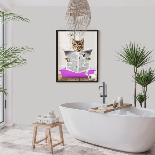 Crown and Paw - Framed Poster Custom Cat in Litter Tray Portrait - Framed Poster 8" x 10" / Black / Purple