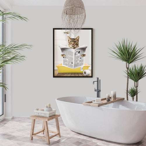 Crown and Paw - Framed Poster Custom Cat in Litter Tray Portrait - Framed Poster 12" x 16" / Black / Yellow