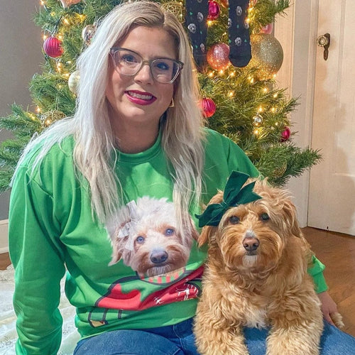 Crown and Paw - Custom Clothing Pet Face Christmas Sweatshirt Festive Green / Red / S