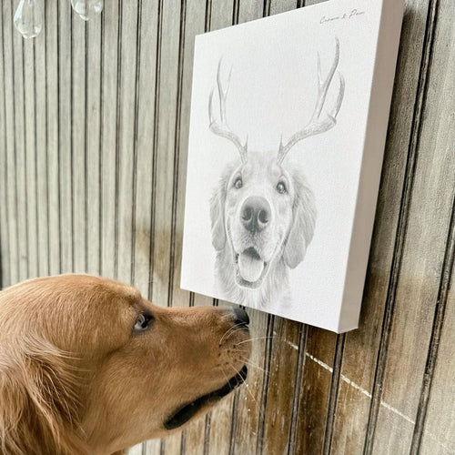 Crown and Paw - Canvas Elk Antlers Pet Portrait - Custom Canvas